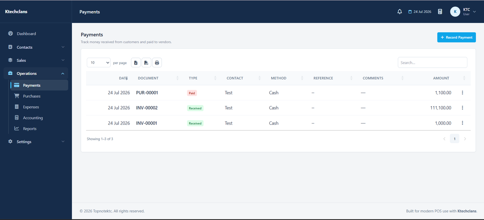 Payments overview in KTC
